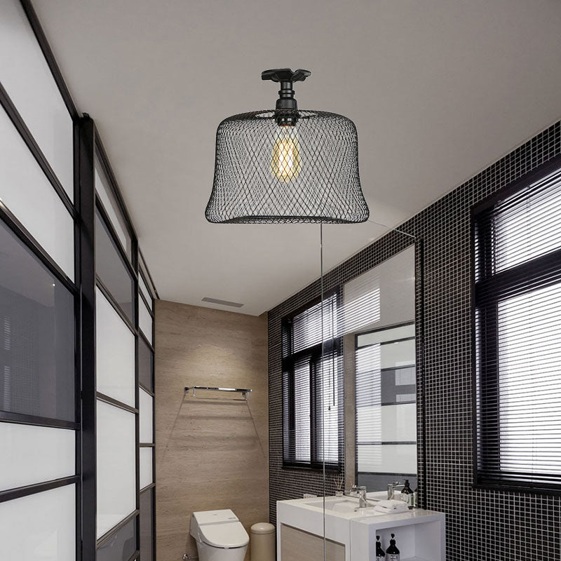 Sleek Metal Ceiling Mounted Light - Stylish Industrial Semi Flush Light with Mesh Screen