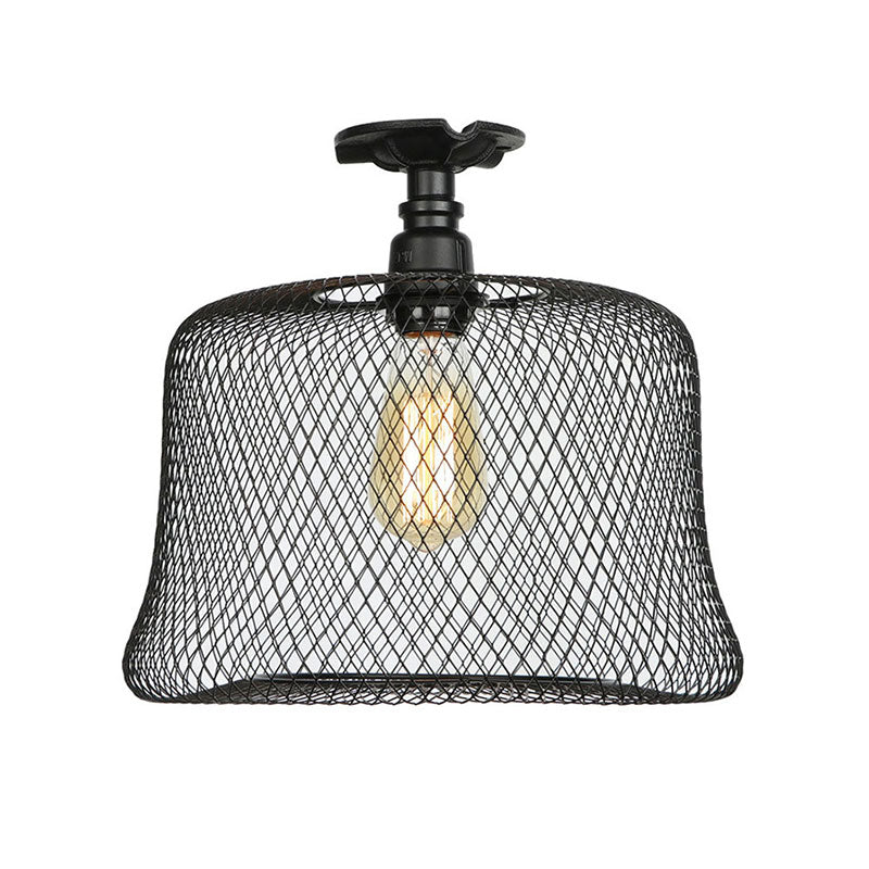 Sleek Metal Ceiling Mounted Light - Stylish Industrial Semi Flush Light with Mesh Screen