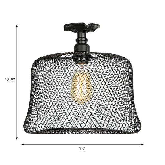 Sleek Metal Ceiling Mounted Light - Stylish Industrial Semi Flush Light with Mesh Screen