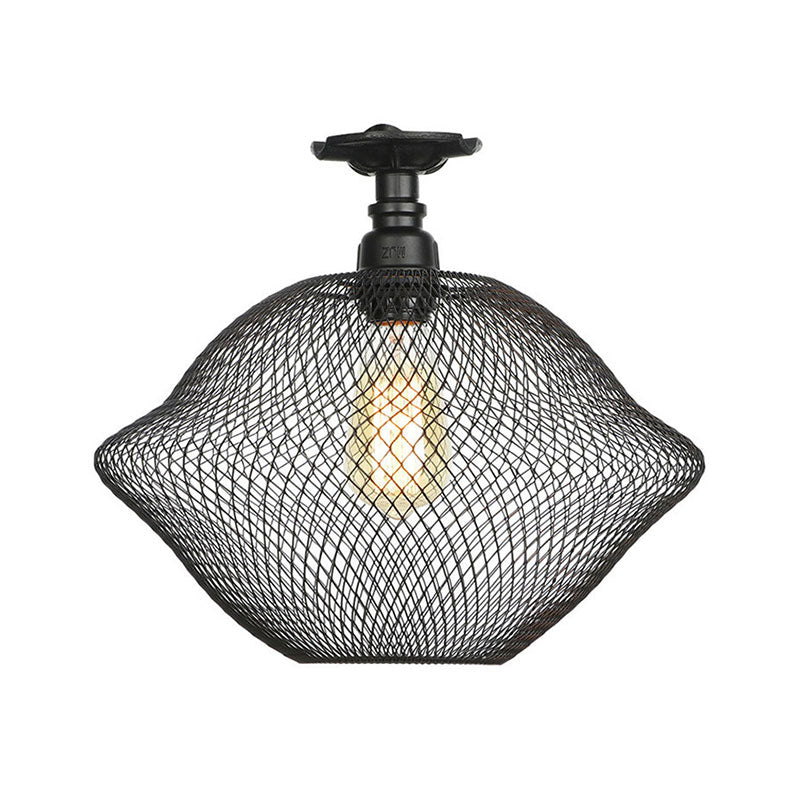 Sleek Metal Ceiling Mounted Light - Stylish Industrial Semi Flush Light with Mesh Screen