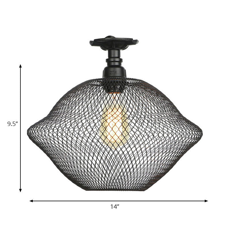 Sleek Metal Ceiling Mounted Light - Stylish Industrial Semi Flush Light with Mesh Screen