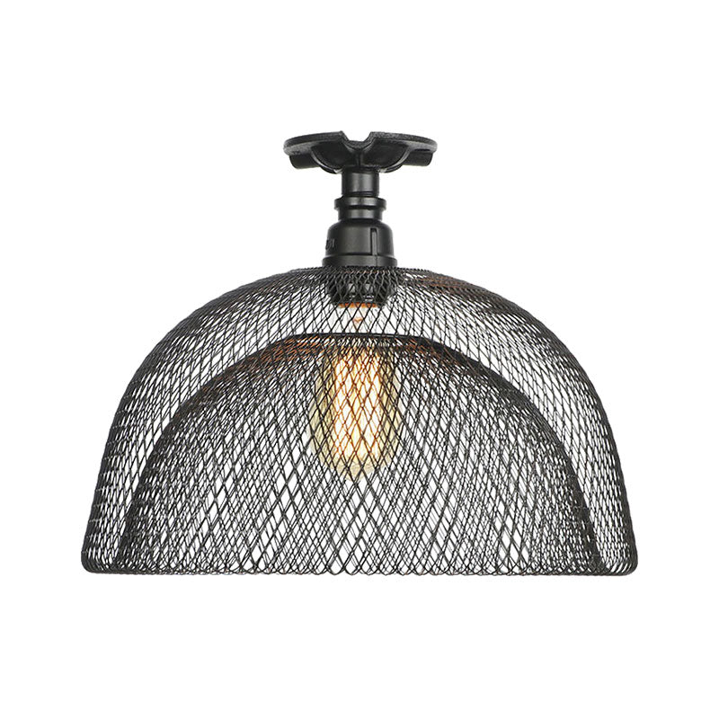 Sleek Metal Ceiling Mounted Light - Stylish Industrial Semi Flush Light with Mesh Screen