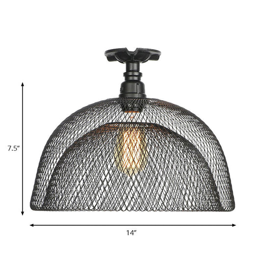 Sleek Metal Ceiling Mounted Light - Stylish Industrial Semi Flush Light with Mesh Screen