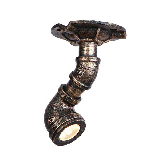 Rustic Industrial Antique Brass Water Pipe Ceiling Light with 1 Metal Semi Flush Mount - Perfect for Hallways