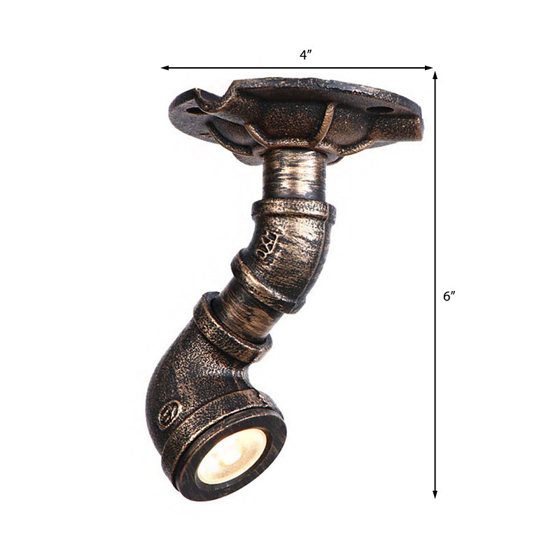 Rustic Industrial Antique Brass Water Pipe Ceiling Light with 1 Metal Semi Flush Mount - Perfect for Hallways