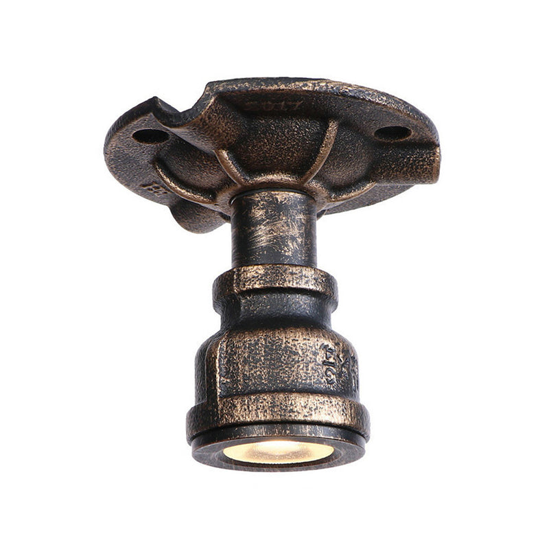 Rustic Industrial Antique Brass Water Pipe Ceiling Light with 1 Metal Semi Flush Mount - Perfect for Hallways