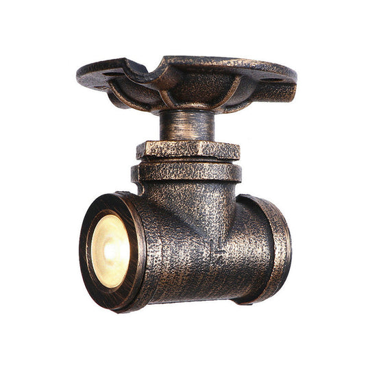 Rustic Industrial Antique Brass Water Pipe Ceiling Light with 1 Metal Semi Flush Mount - Perfect for Hallways