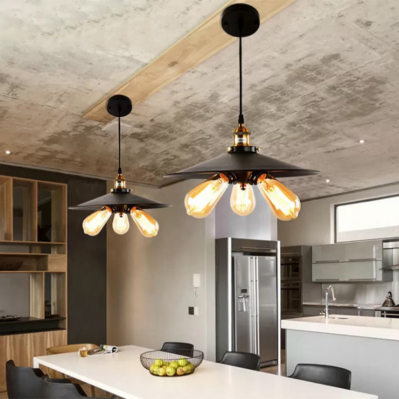 Vintage Style Flared Shade Pendant Lighting - Metallic 3 Heads, Black/White - Kitchen Hanging Lamp