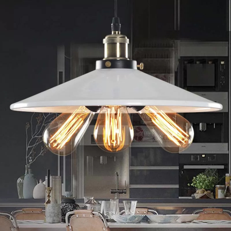 Vintage Style Flared Shade Pendant Lighting - Metallic 3 Heads, Black/White - Kitchen Hanging Lamp