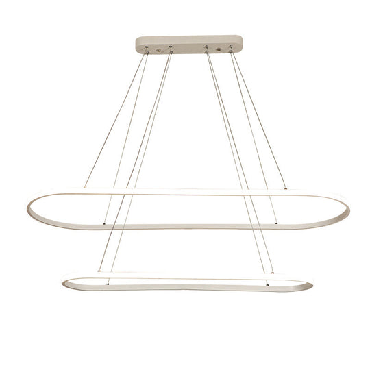 Modern White Led Pendant Light Fixture - Oval Kitchen Chandelier With Aluminum Frame And