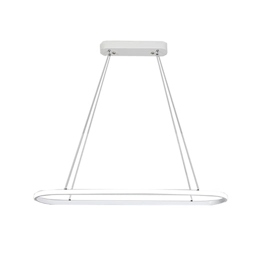 Modern White Led Pendant Light Fixture - Oval Kitchen Chandelier With Aluminum Frame And