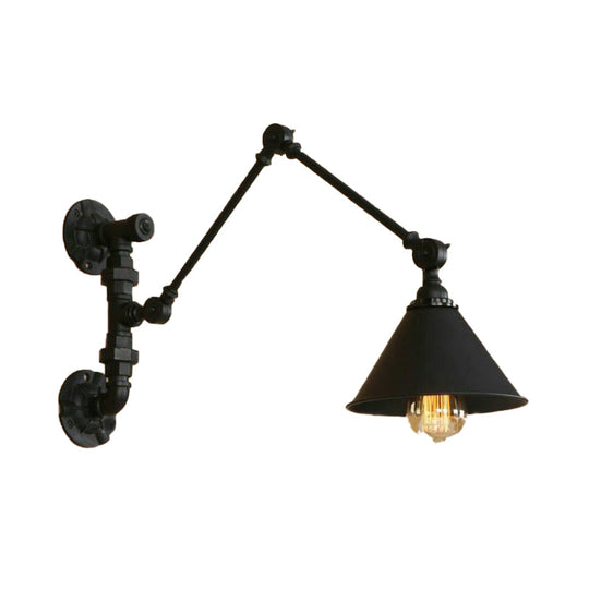 Industrial Metal Swing Arm Bedroom Wall Sconce - Black Mount Light With Cone Shade (7/8.5 Wide)