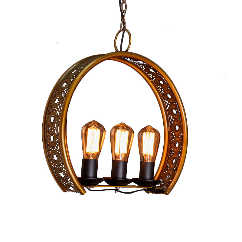 Metal Hanging Light: Brass Industrial Chandeliers - Bare Bulb, 3-Light for Living Room