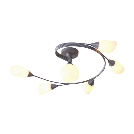 Curly Semi Flush Mount Ceiling Lamp with Nordic Iron & White Glass Shade - 4/6 Head Options in Grey, Pink, or Yellow