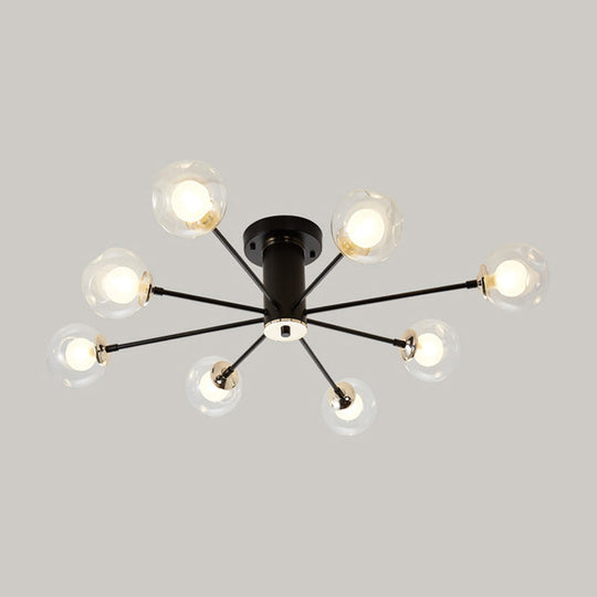 Modern Iron Sputnik Ceiling Lamp with Clear Glass Shades - Black/White, 8/10 Lights