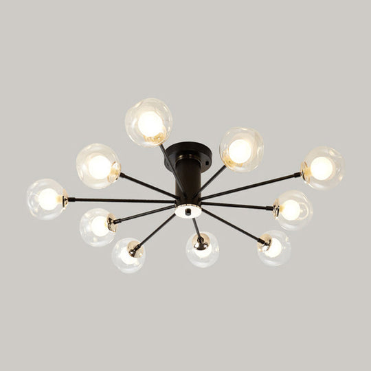 Modern Iron Sputnik Ceiling Lamp with Clear Glass Shades - Black/White, 8/10 Lights