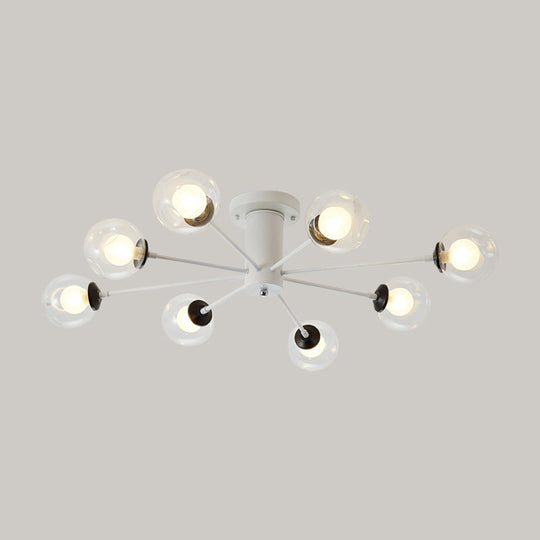 Modern Iron Sputnik Ceiling Lamp with Clear Glass Shades - Black/White, 8/10 Lights