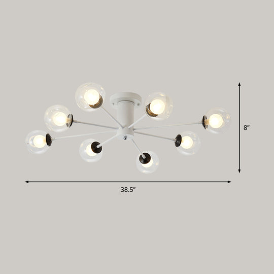 Modern Iron Sputnik Ceiling Lamp With Clear Glass Shades - Black/White 8/10 Lights