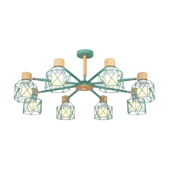 Nordic Iron Cage Semi-Flush Lamp With 3/6/8-Head Black/Green/Gold Pendant Lighting For Ceiling