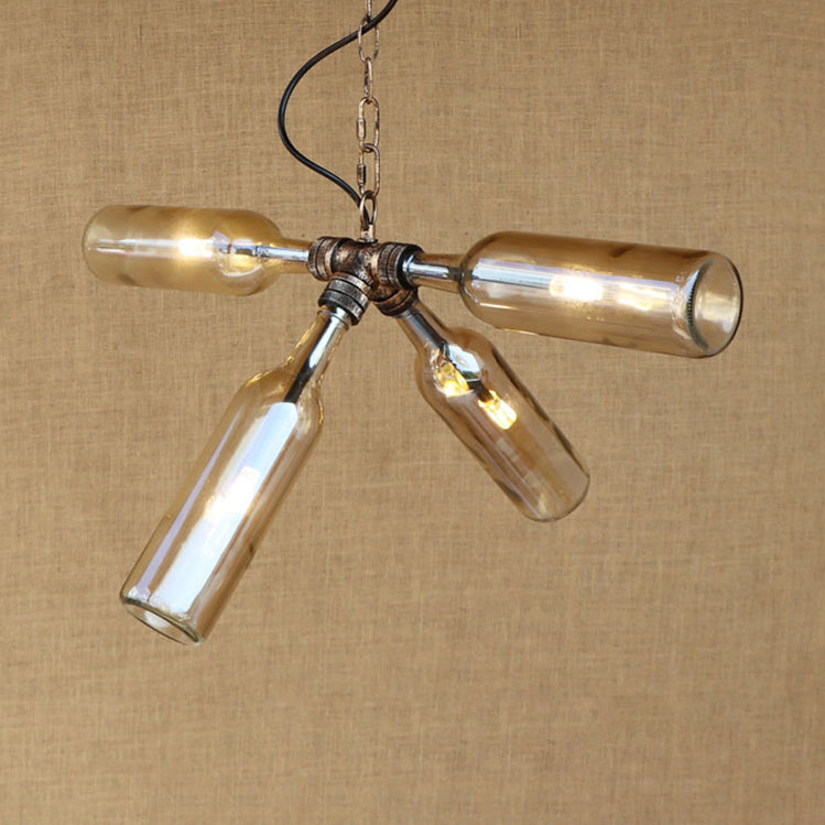 Clear/Blue Glass Pendant Light With Industrial Style Design - Pipe Fixture In Black/Aged Brass 2/4/6