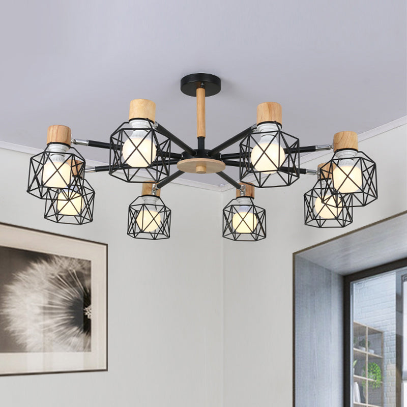 Nordic Iron Cage Semi-Flush Lamp With 3/6/8-Head Black/Green/Gold Pendant Lighting For Ceiling 8 /