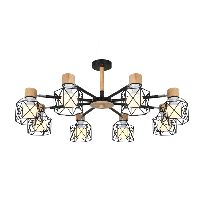 Nordic Iron Cage Semi-Flush Lamp with 3/6/8-Head Black/Green/Gold Pendant Lighting for Ceiling