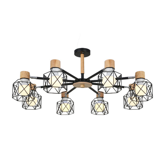 Nordic Iron Cage Semi-Flush Lamp with 3/6/8-Head Black/Green/Gold Pendant Lighting for Ceiling