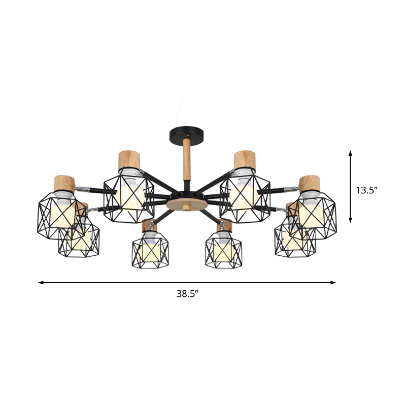 Nordic Iron Cage Semi-Flush Lamp with 3/6/8-Head Black/Green/Gold Pendant Lighting for Ceiling