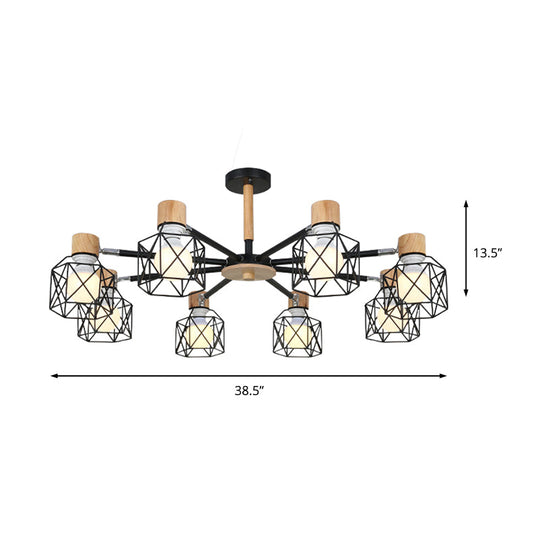 Nordic Iron Cage Semi-Flush Lamp with 3/6/8-Head Black/Green/Gold Pendant Lighting for Ceiling