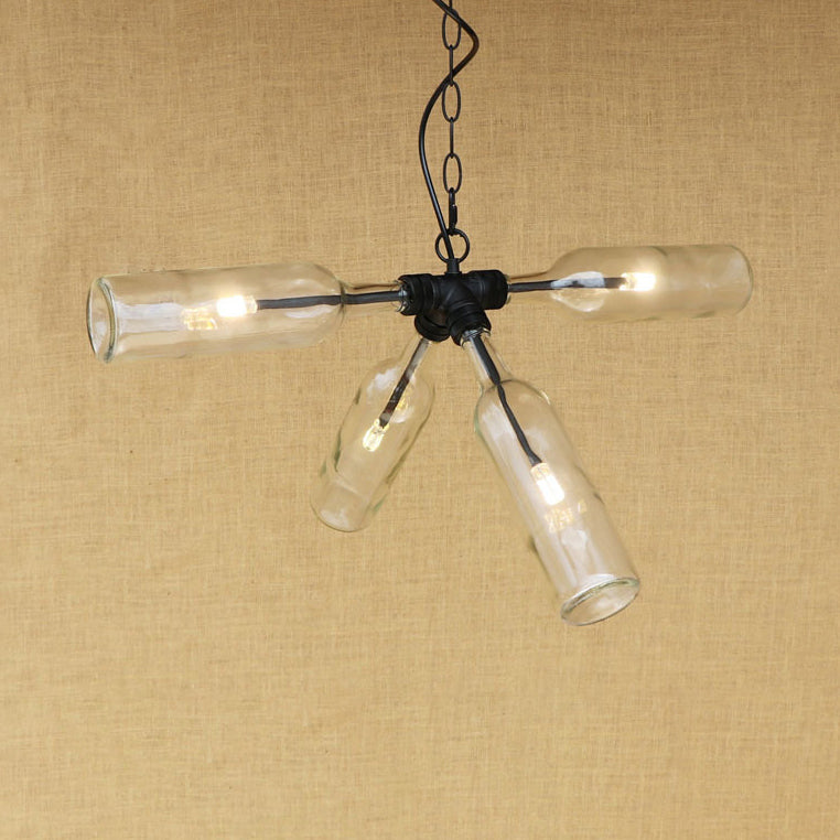 Clear/Blue Glass Pendant Light With Industrial Style Design - Pipe Fixture In Black/Aged Brass 2/4/6