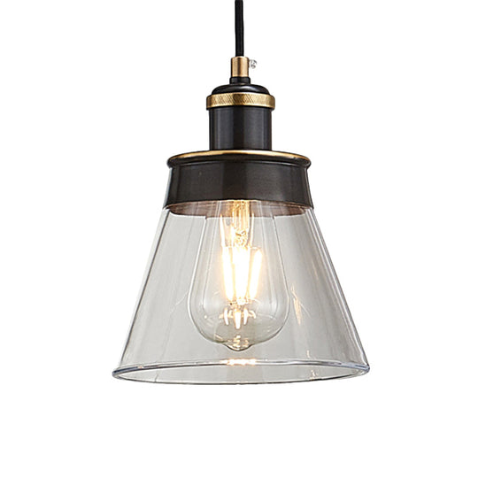 Industrial Brass Pendant Light with Clear/Amber/Smoked Glass Cone - Indoor Hanging Lamp