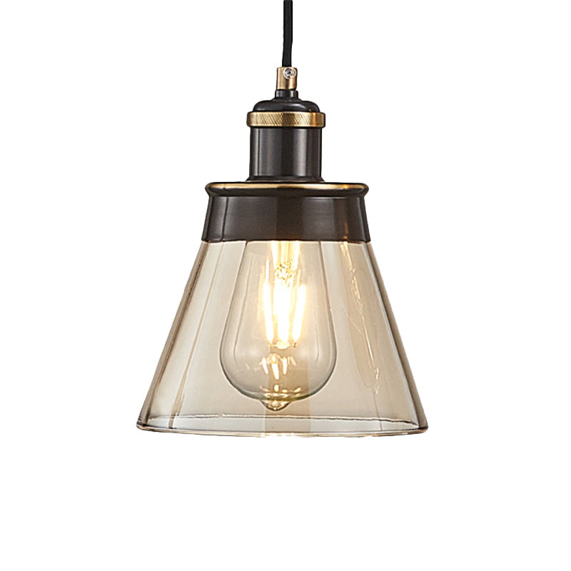 Industrial Brass Pendant Light with Clear/Amber/Smoked Glass Cone - Indoor Hanging Lamp