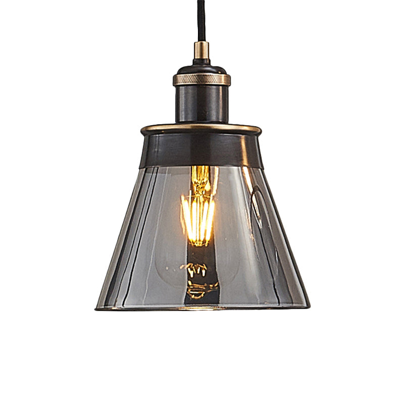 Industrial Brass Pendant Light With Clear/Amber/Smoked Glass Cone - Indoor Hanging Lamp