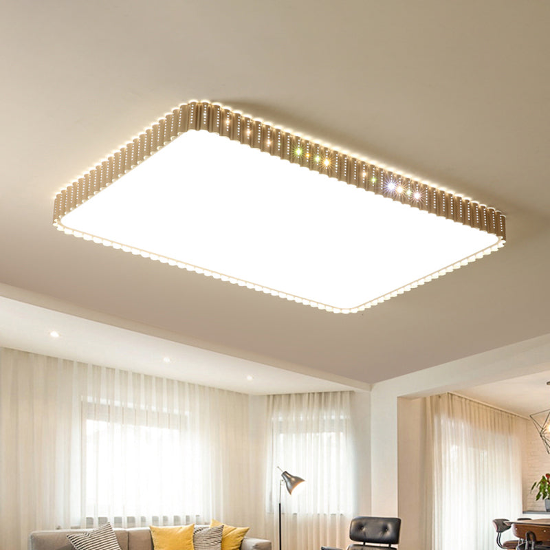 Contemporary Flush Mount Led Lamp - White/Gold Rectangular Ceiling Light Acrylic Shade Warm/White