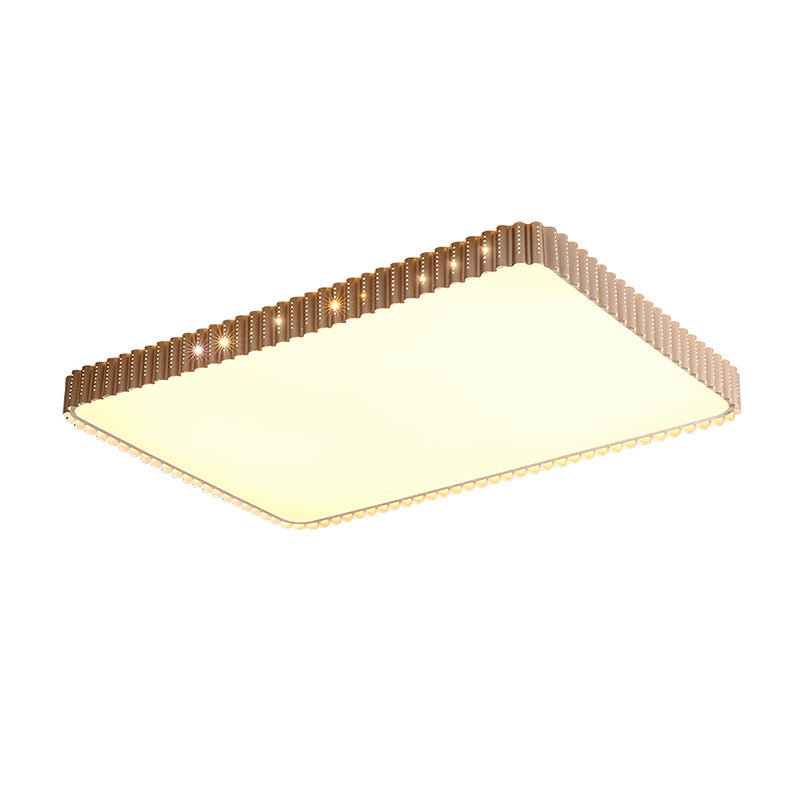 Contemporary Flush Mount LED Lamp - White/Gold Rectangular Ceiling Light, Acrylic Shade, Warm/White Light, 19"/37.5" W