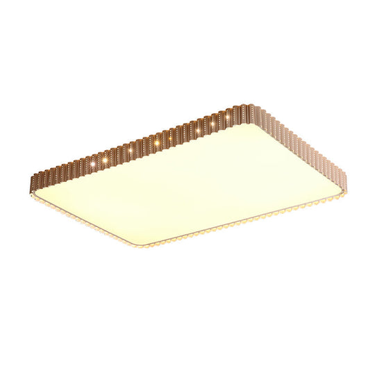 Contemporary Flush Mount Led Lamp - White/Gold Rectangular Ceiling Light Acrylic Shade Warm/White