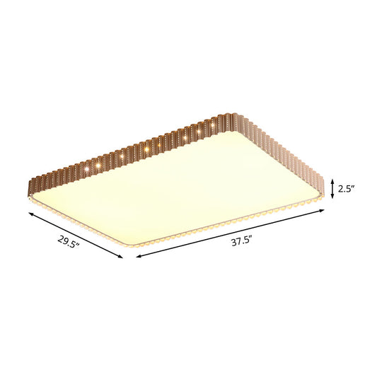 Contemporary Flush Mount LED Lamp - White/Gold Rectangular Ceiling Light, Acrylic Shade, Warm/White Light, 19"/37.5" W