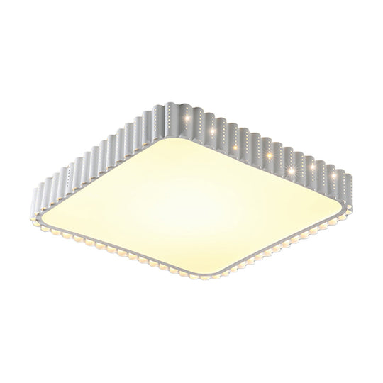 Contemporary Flush Mount LED Lamp - White/Gold Rectangular Ceiling Light, Acrylic Shade, Warm/White Light, 19"/37.5" W