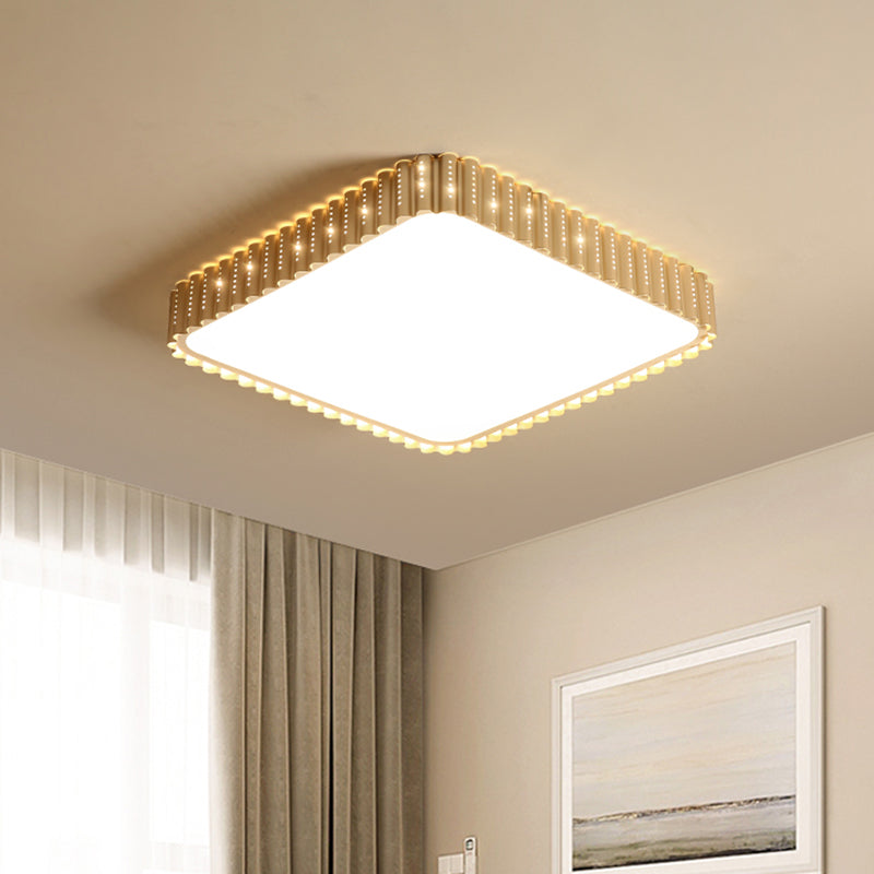 Contemporary Flush Mount LED Lamp - White/Gold Rectangular Ceiling Light, Acrylic Shade, Warm/White Light, 19"/37.5" W