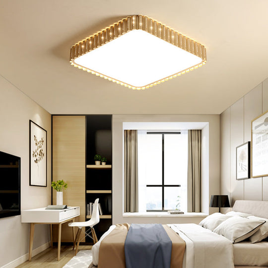 Contemporary Flush Mount Led Lamp - White/Gold Rectangular Ceiling Light Acrylic Shade Warm/White