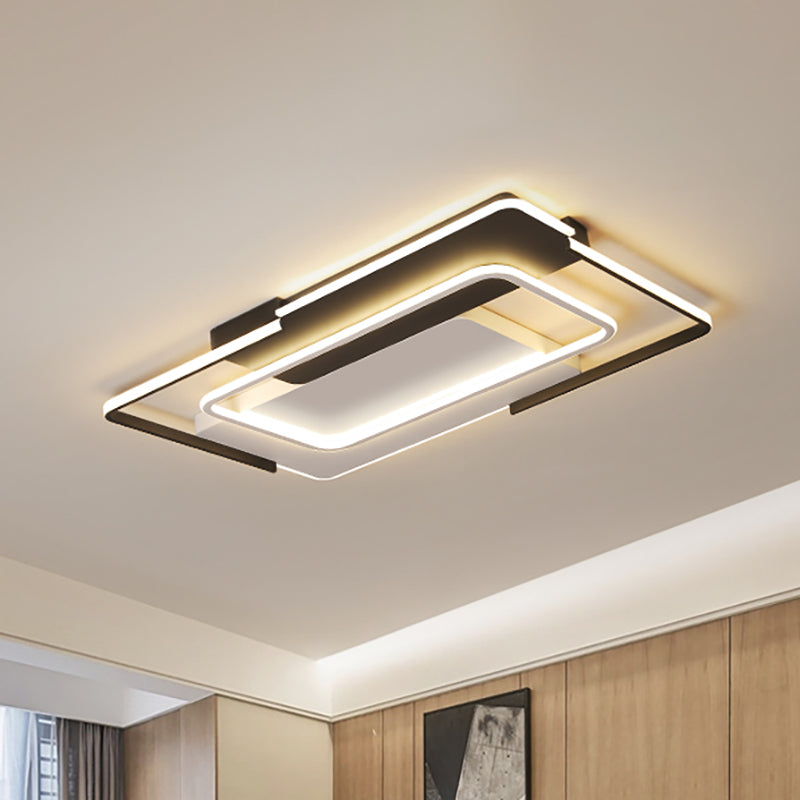 Modern Rectangular Flush Mount LED Ceiling Light in White/Warm Light - 35.5"/43" Wide - Ideal for Living Room