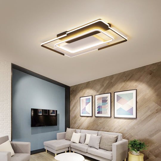 Modern Rectangular Flush Mount LED Ceiling Light in White/Warm Light - 35.5"/43" Wide - Ideal for Living Room