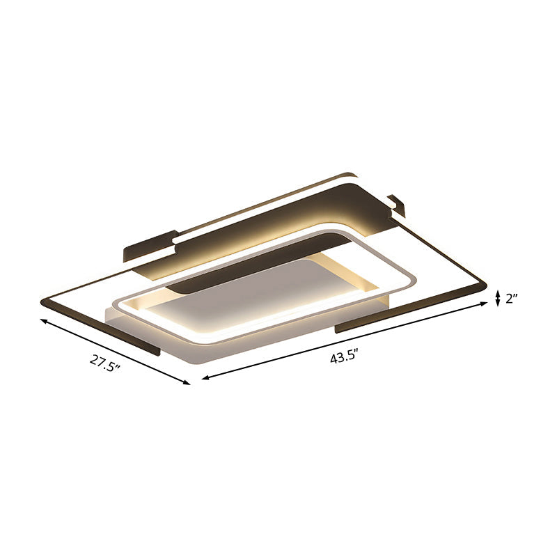 Modern Rectangular Flush Mount LED Ceiling Light in White/Warm Light - 35.5"/43" Wide - Ideal for Living Room