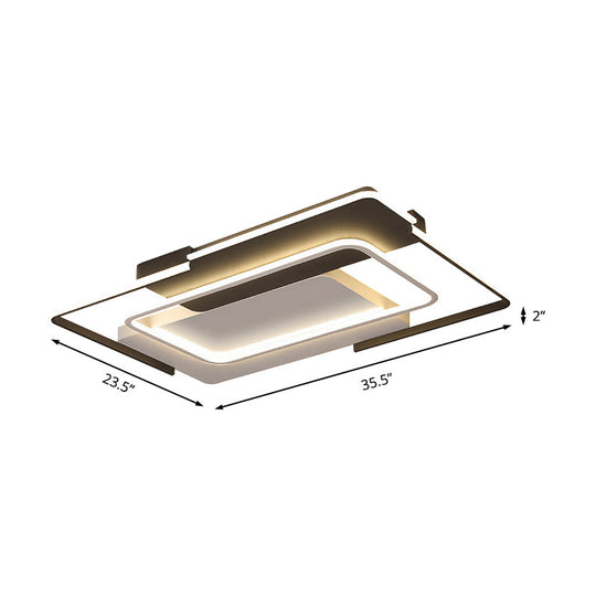 Modern Rectangular Flush Mount LED Ceiling Light in White/Warm Light - 35.5"/43" Wide - Ideal for Living Room