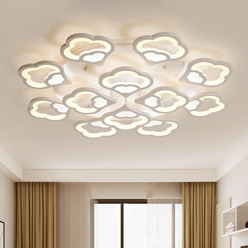 LED Flower Acrylic Ceiling Flush Light - 12 Head White Fixture with Warm/White Light, Perfect for Bedroom