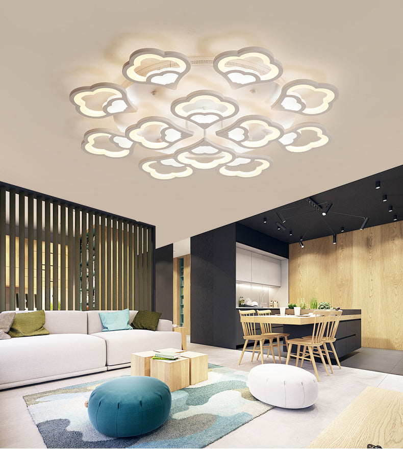 LED Flower Acrylic Ceiling Flush Light - 12 Head White Fixture with Warm/White Light, Perfect for Bedroom