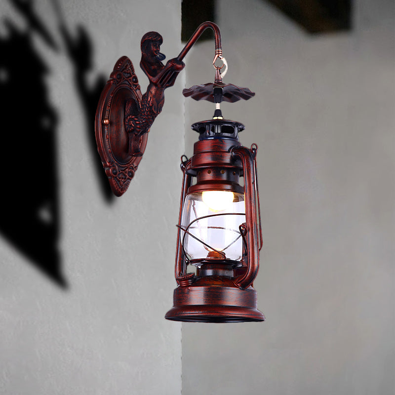 Industrial Rustic Lantern Sconce Light With Clear Glass - Ideal For Corridors