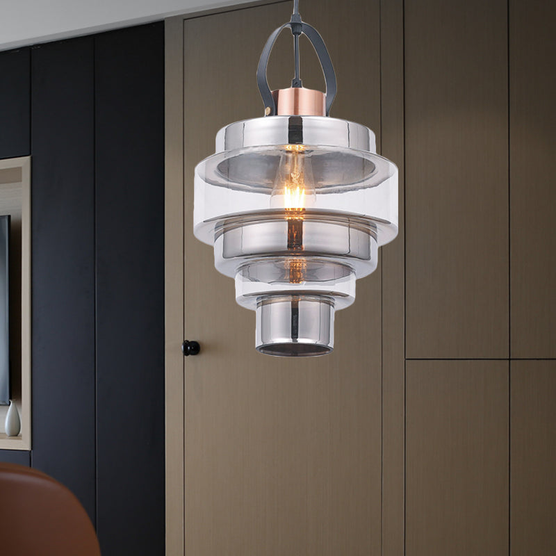 Clear Glass Ripple Pendant Ceiling Light With Handle - Silver/Brass/Rose Gold Post-Modern 1-Light