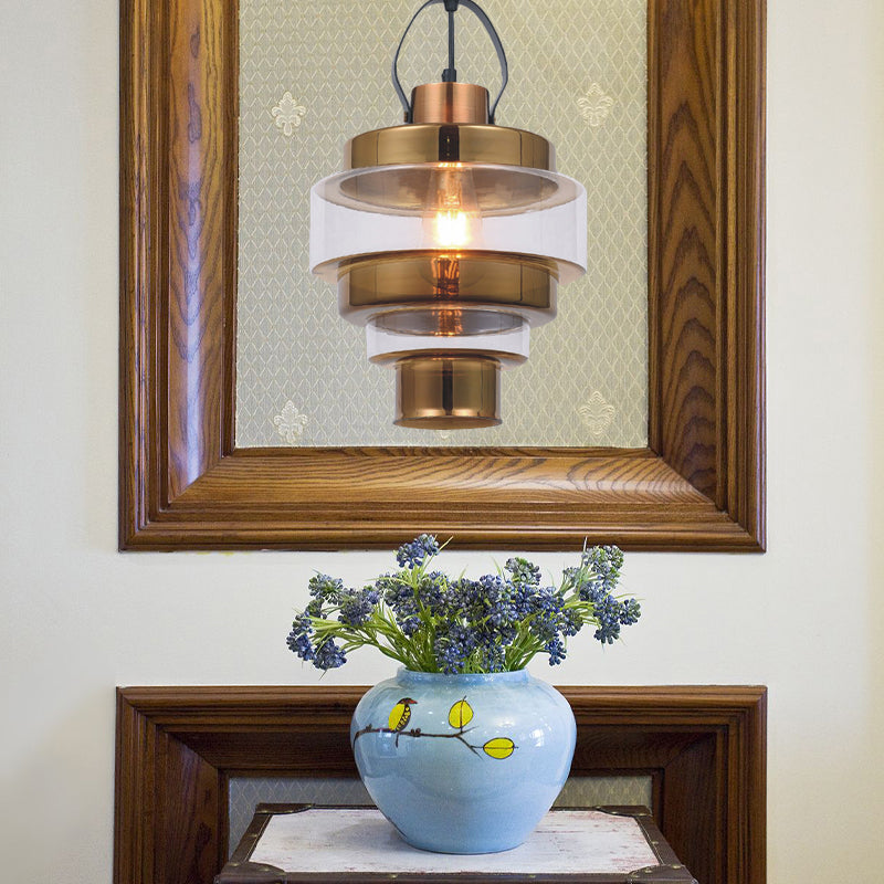 Ripple Pendant Ceiling Light - Clear Glass Living Room Lamp with Handle in Silver, Brass, and Rose Gold