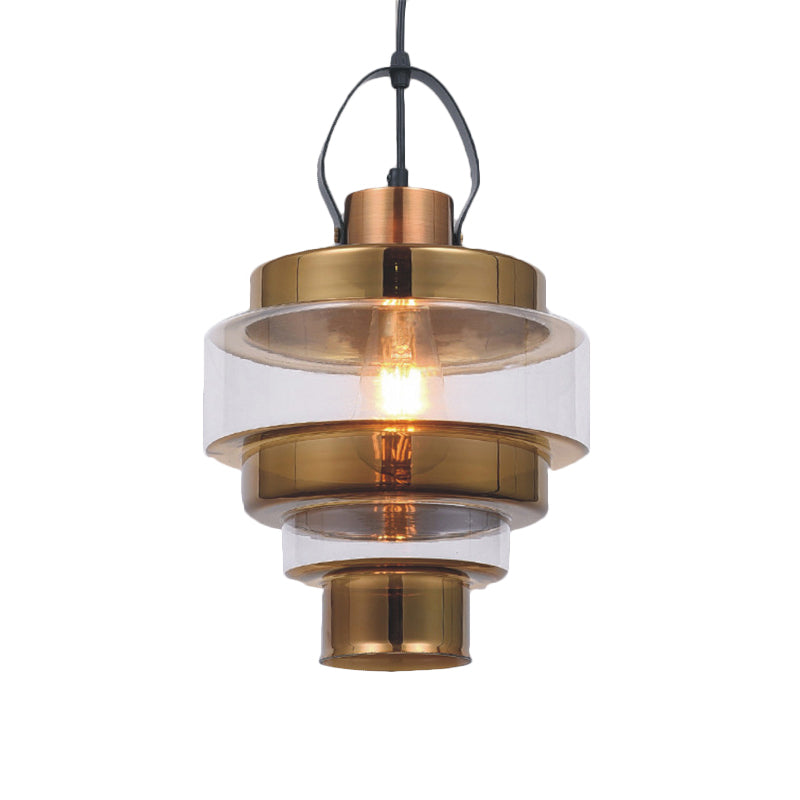 Clear Glass Ripple Pendant Ceiling Light With Handle - Silver/Brass/Rose Gold Post-Modern 1-Light